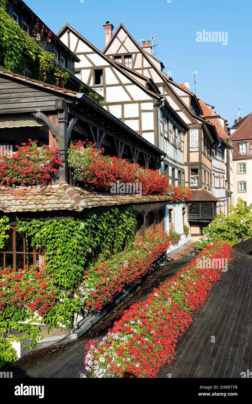 France, Strasbourg, the historic center listed as World Heritage by UNESCO, La Petite France: the restaurant  Au Pont Saint Martin. Stock Photo