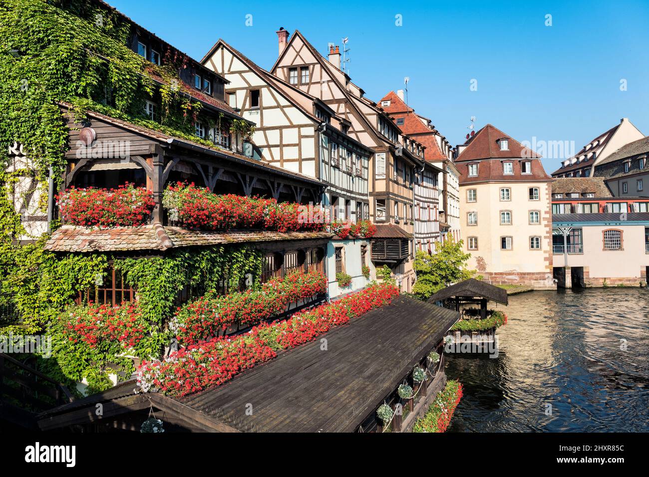 France, Strasbourg, the historic center listed as World Heritage by UNESCO, La Petite France: the restaurant  Au Pont Saint Martin. Stock Photo