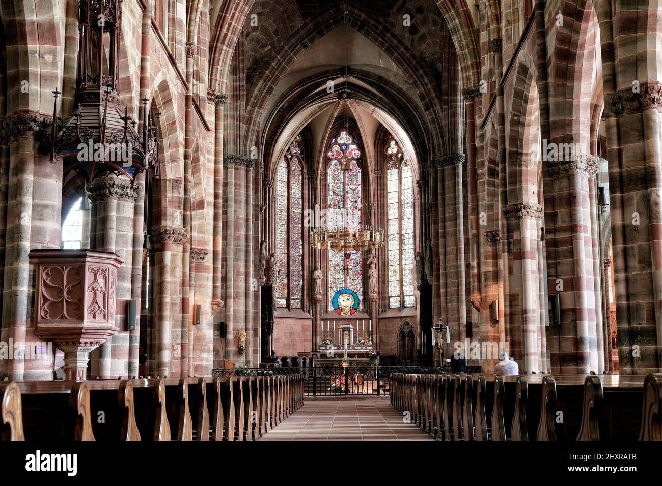 France, Wissembourg, Bas Rhin, the abbey church Saint Pierre and Saint Paul. Stock Photo
