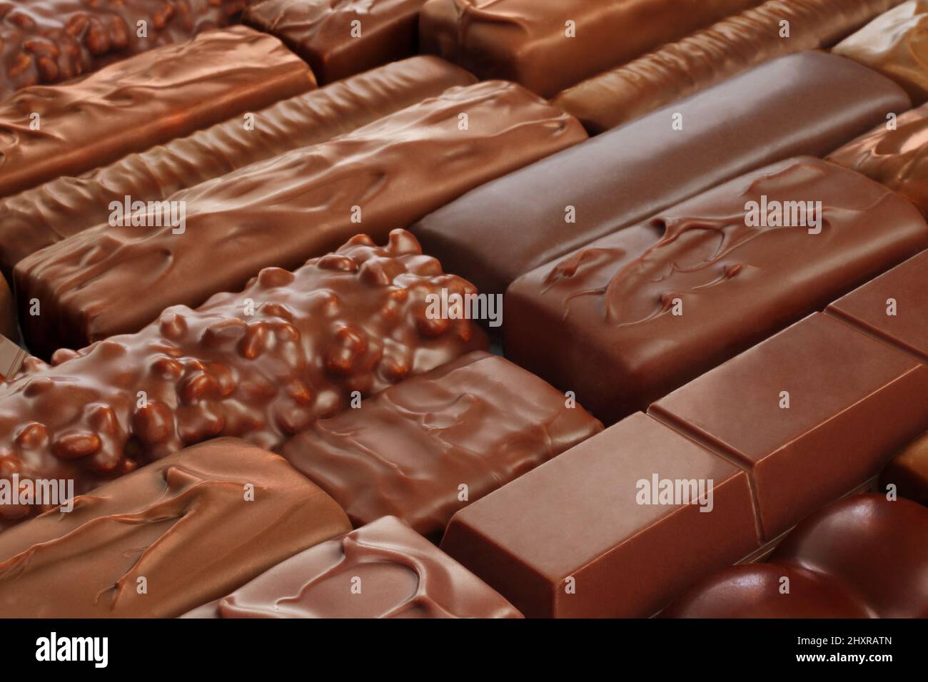 Different kind of Chocolate bars background close-up Stock Photo