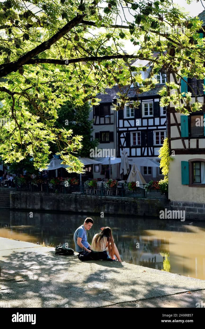 France, Strasbourg, the historic center listed as World Heritage by UNESCO, La Petite France, along the Bruche dock. Stock Photo