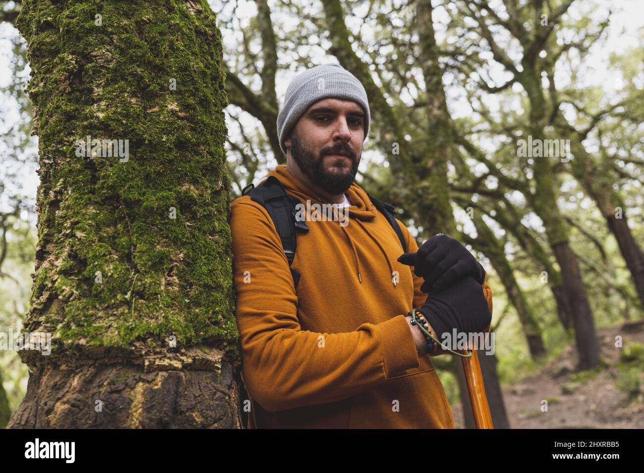 Portrait of the Caucasian male hiking in the forest Stock Photo - Alamy