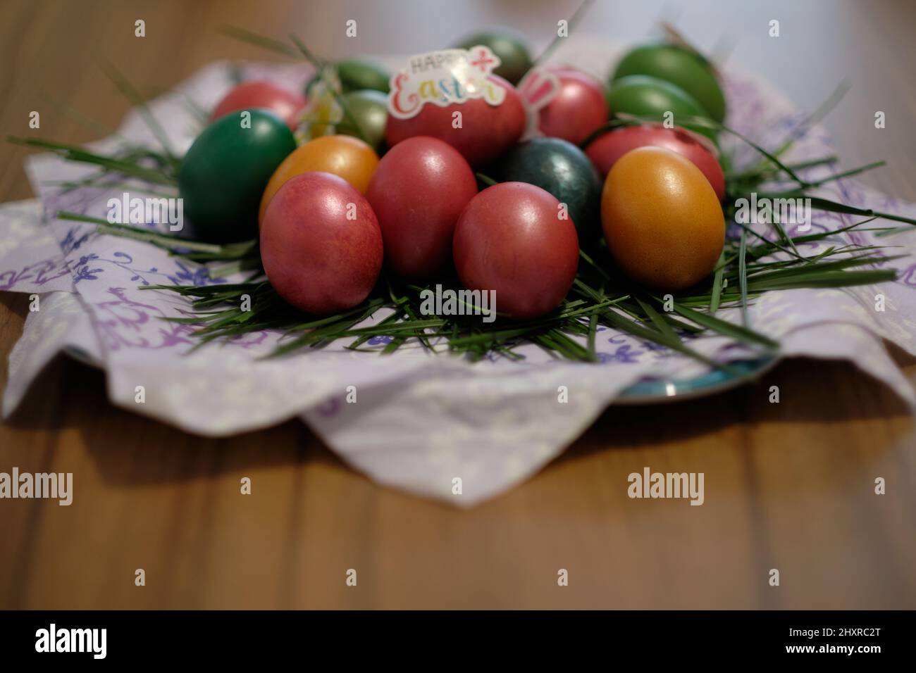 Closeup shot of a table setting for Easter - Holidays concept Stock Photo