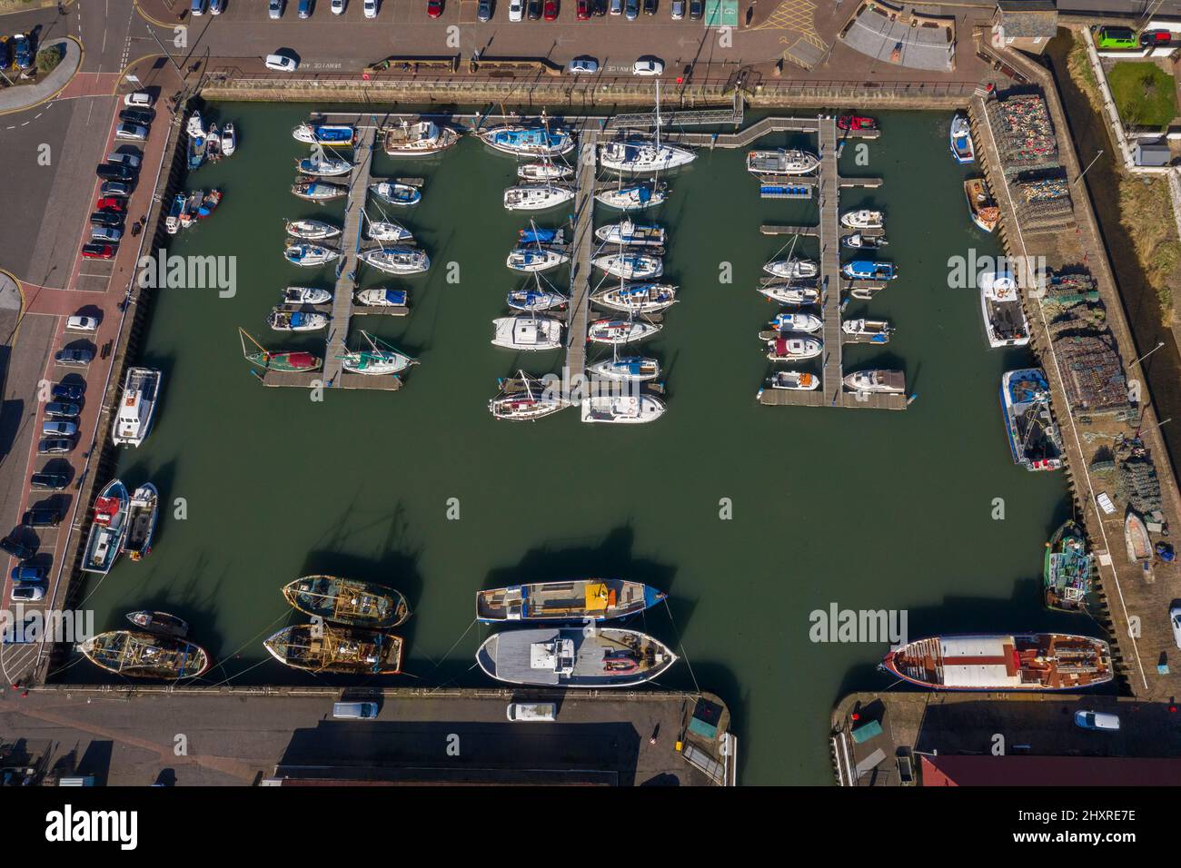 Aerial view from drone of Arbroath harbour, Angus, Scotland, UK Stock Photo