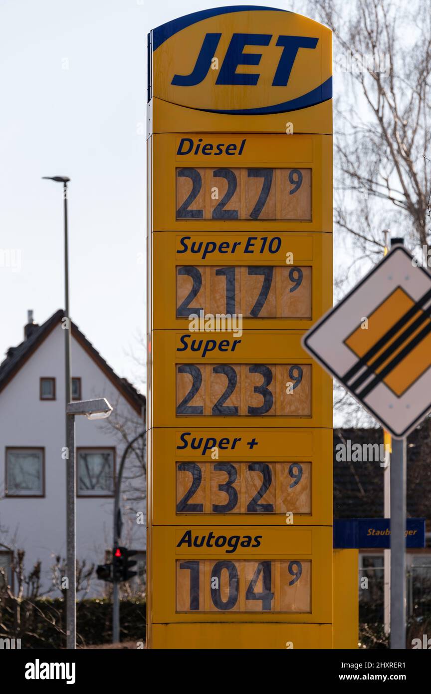 Germany , Kolkwitz , 13.03.2022 , Prices at German gas stations , like here at JET  are rising abnormally fast Stock Photo