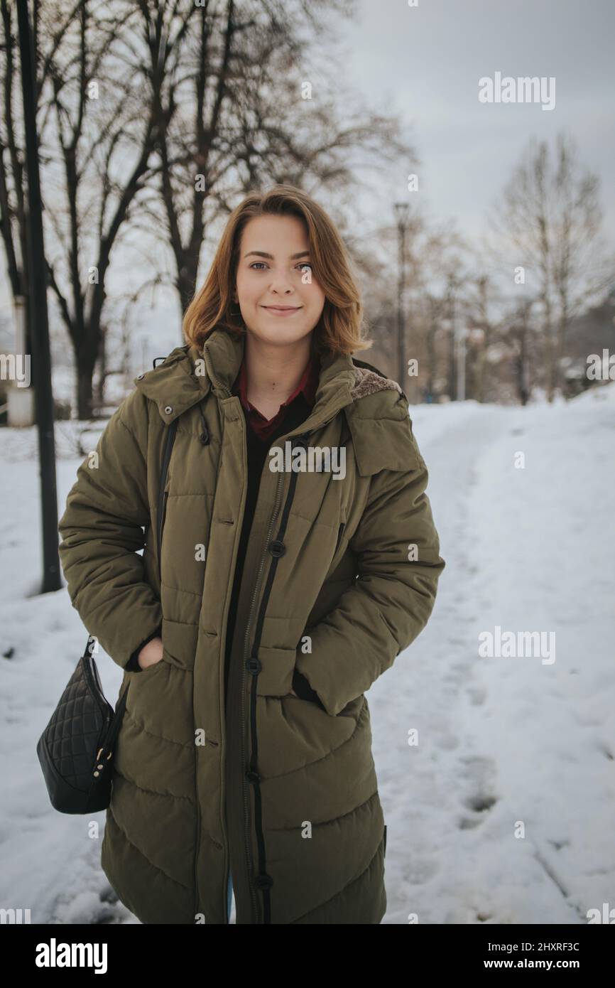 Green puffer jacket hi-res stock 