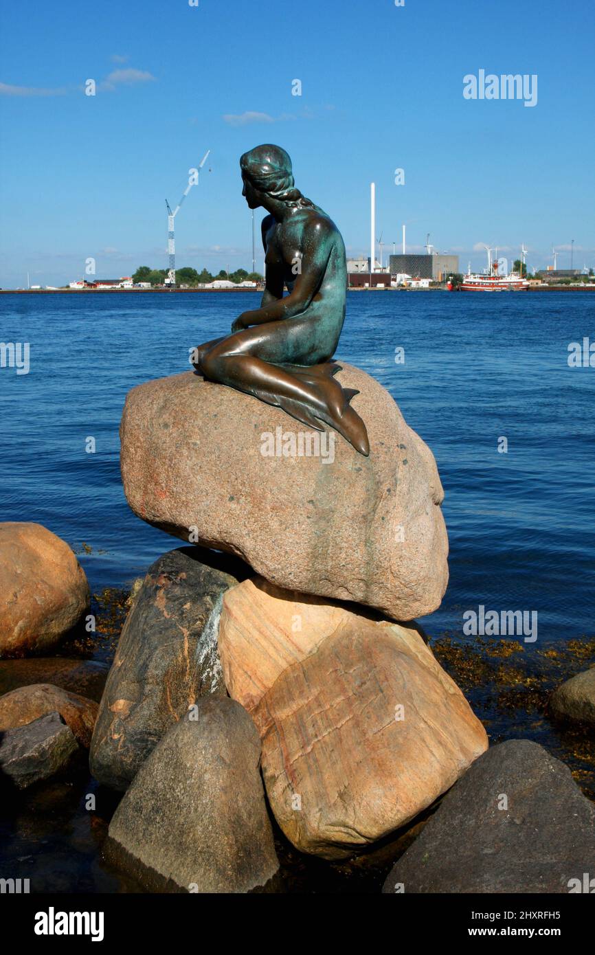 Mermaid statue on a stone in a lake in Copenhagen, Denmark Stock Photo