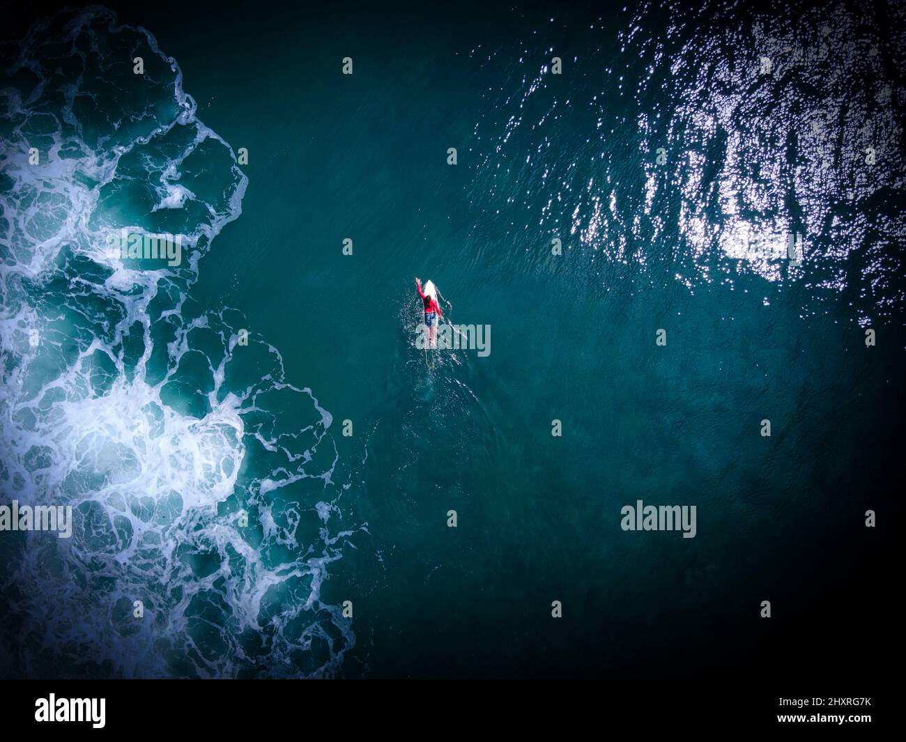 Aerial top view of a swimmer in a sea Stock Photo - Alamy