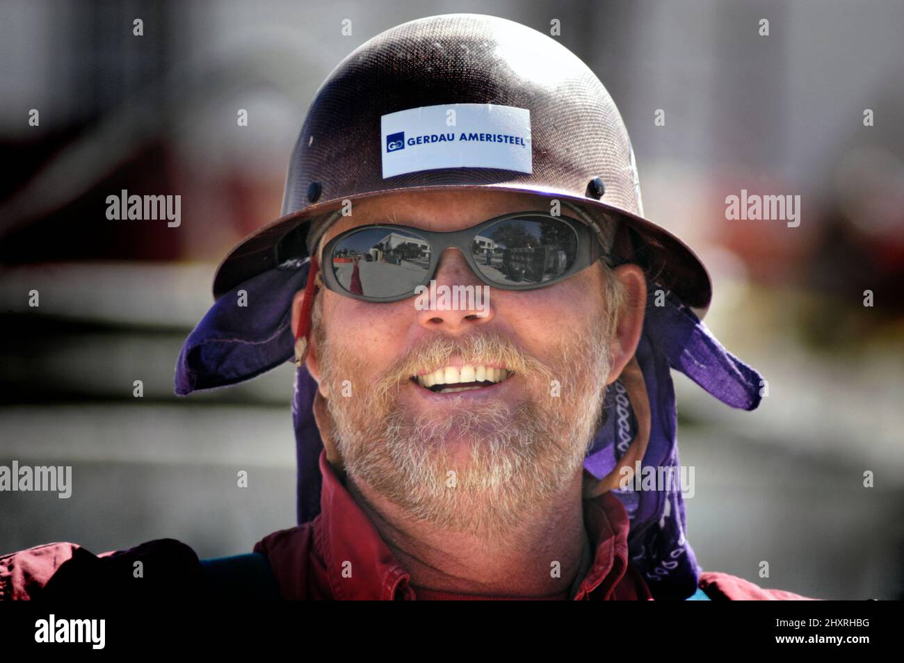 Major construction site in downtown Sarasota Florida - Amristeel worker Stock Photo