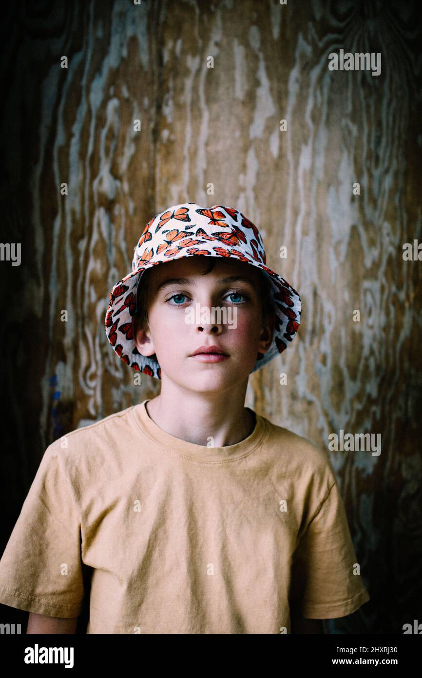Teen Boy with Butterfly Bucket Hat 
