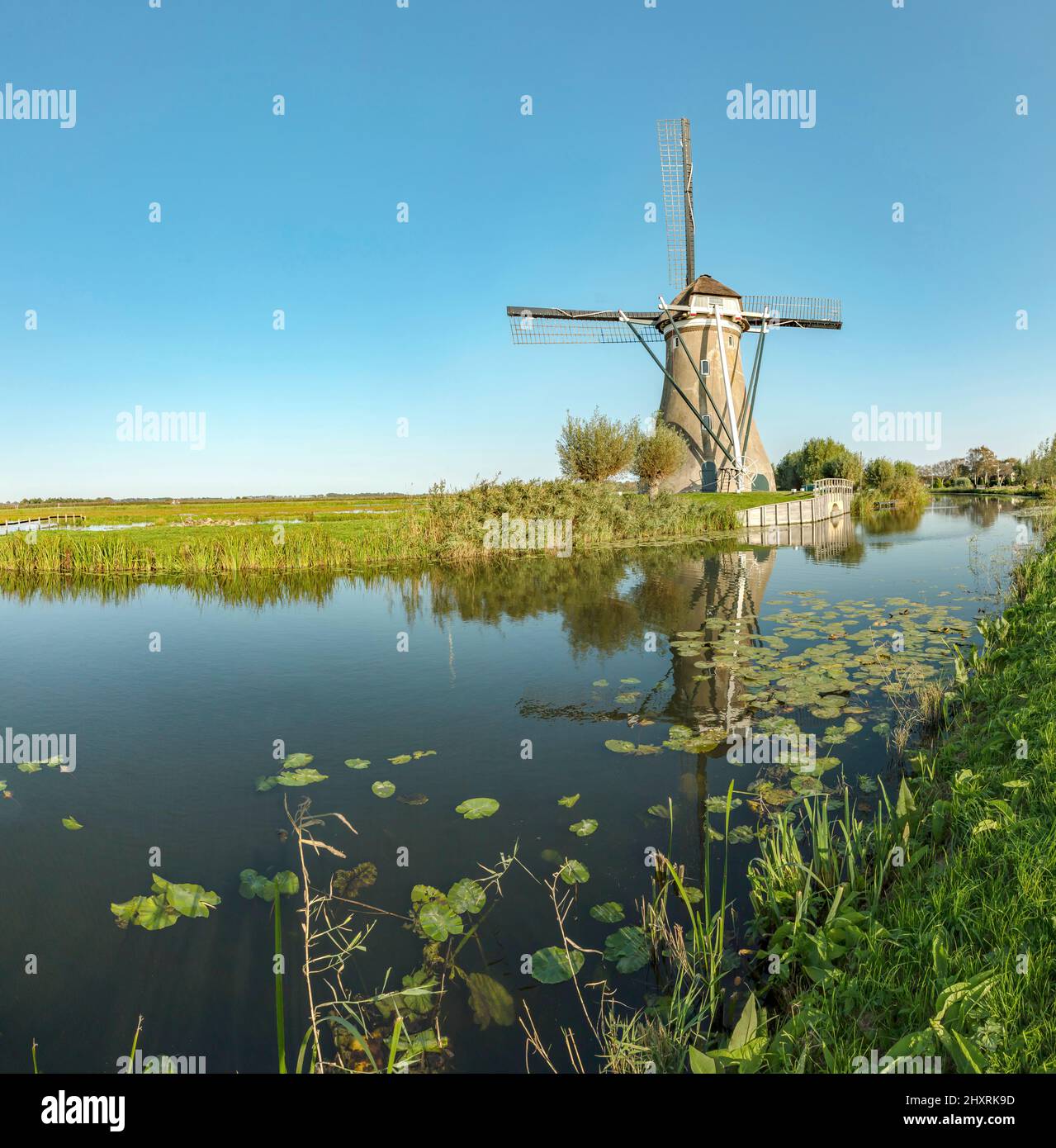 Drainage windmill at a canal, Haastrecht,  Zuid-Holland, Netherlands *** Local Caption ***  windmill, water, summer, Stock Photo