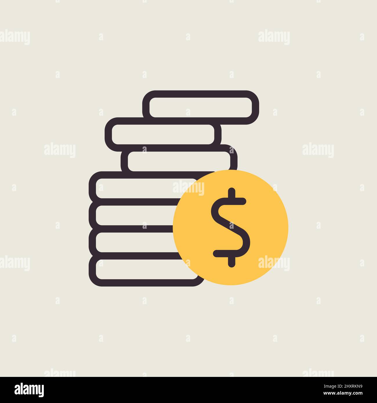 Coins stack outline vector illustration. Money stacked coins isolated ...