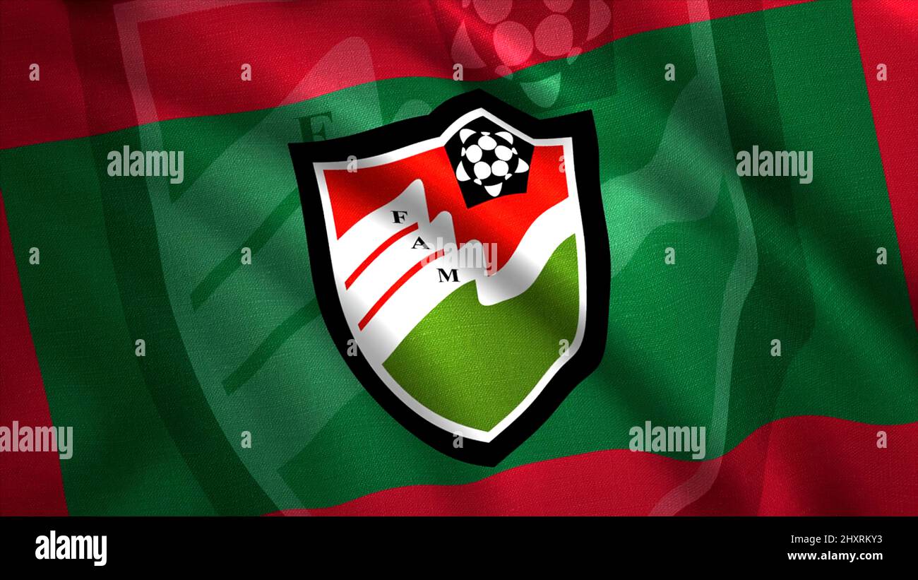 Flag of country with emblem of football team. Motion. Showing flag of  country with logo of football association. Maldives flag at Football Stock  Photo - Alamy
