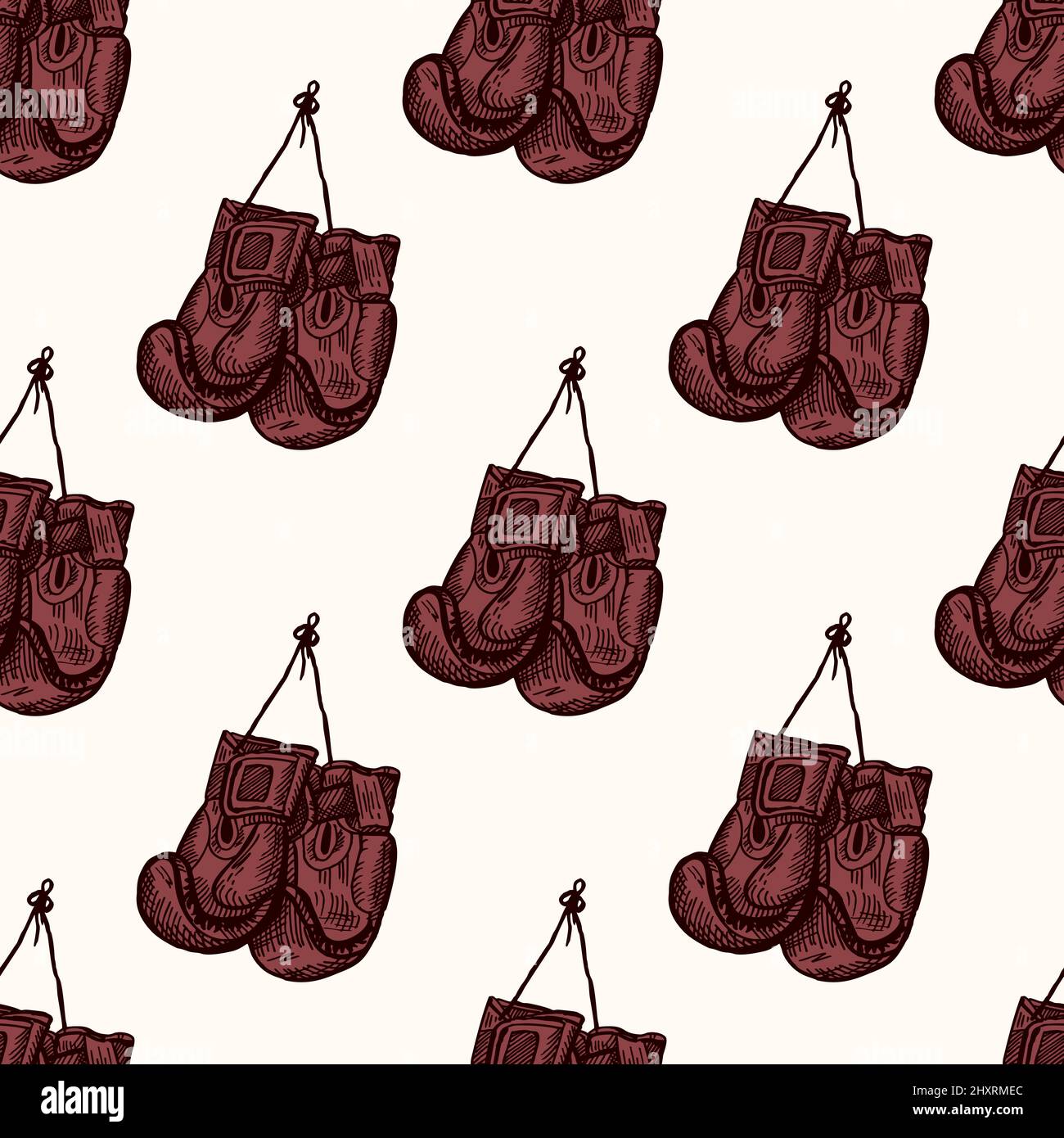 Boxing gloves hanging seamless pattern. Vintage sport inventory