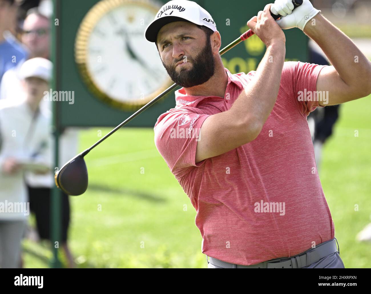 Ponte Vedra Beach, United States. 14th Mar, 2022. Florida, US, March 14, 2022. Spain's Jon Rahm tees off on the 1st hole in the final round of the 2022 Players PGA Championship on the Stadium Course at TPC Sawgrass in Ponte Vedra Beach, Florida on Monday, March 14, 2022. The golf tournament has been extended one day due to weather delays. Photo by Joe Marino/UPI Credit: UPI/Alamy Live News Stock Photo