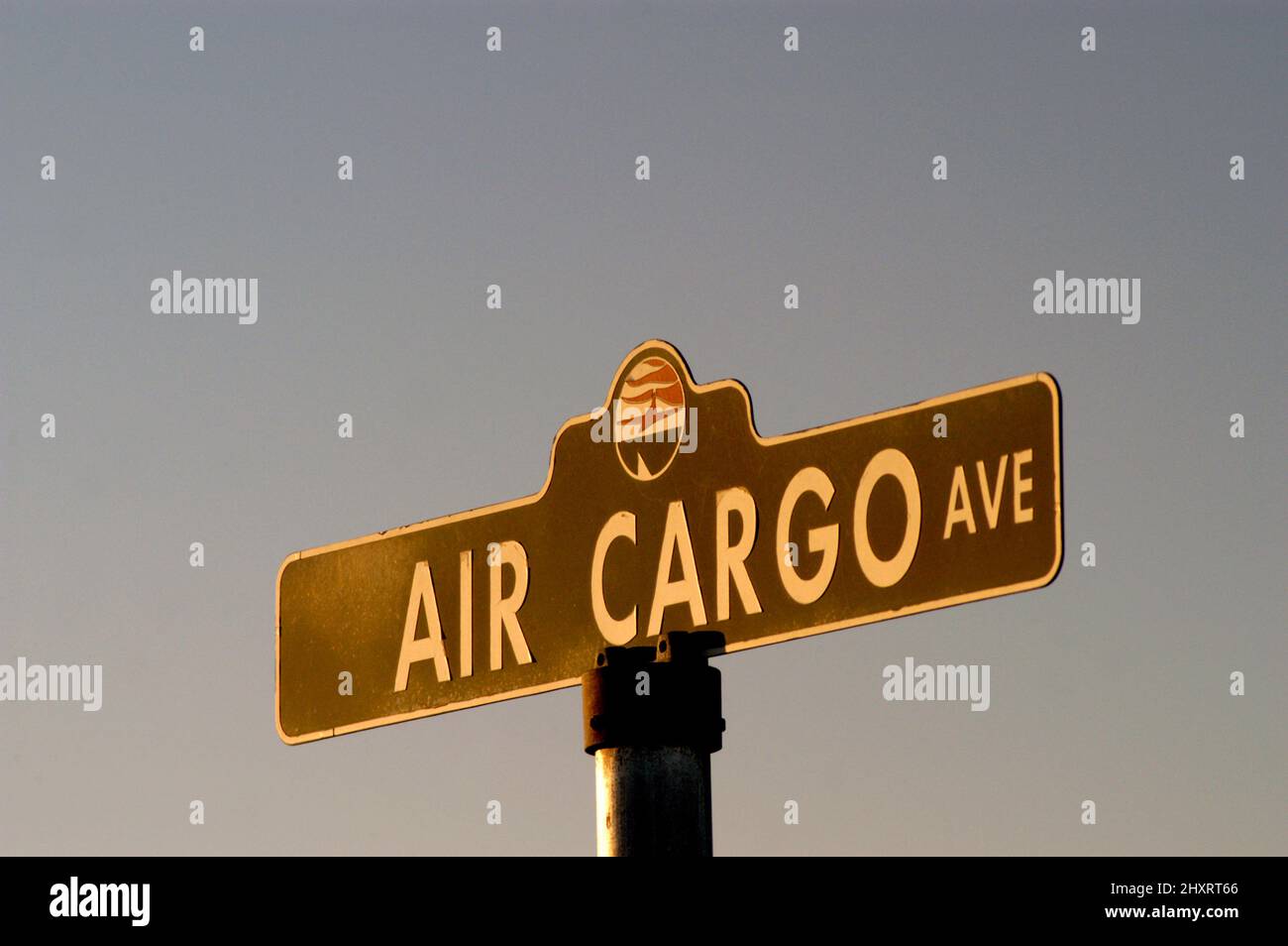 Air Cargo street name in the air port at Sarasota FL, Real, true, current, focus, dignity, space, copy, copy space, realistic, text area Stock Photo