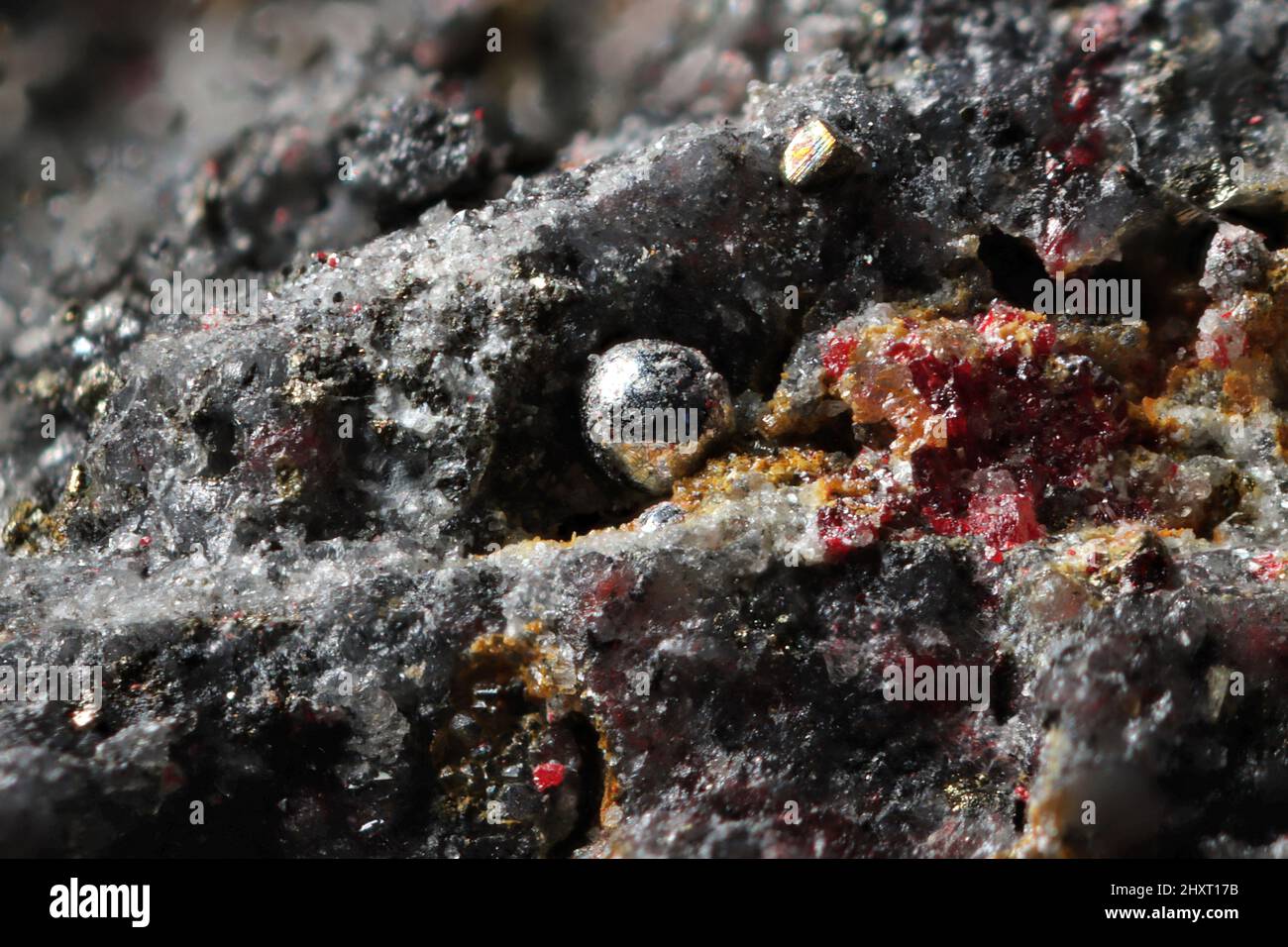 native mercury on cinnabar matrix from El Entredicho Mine, Spain