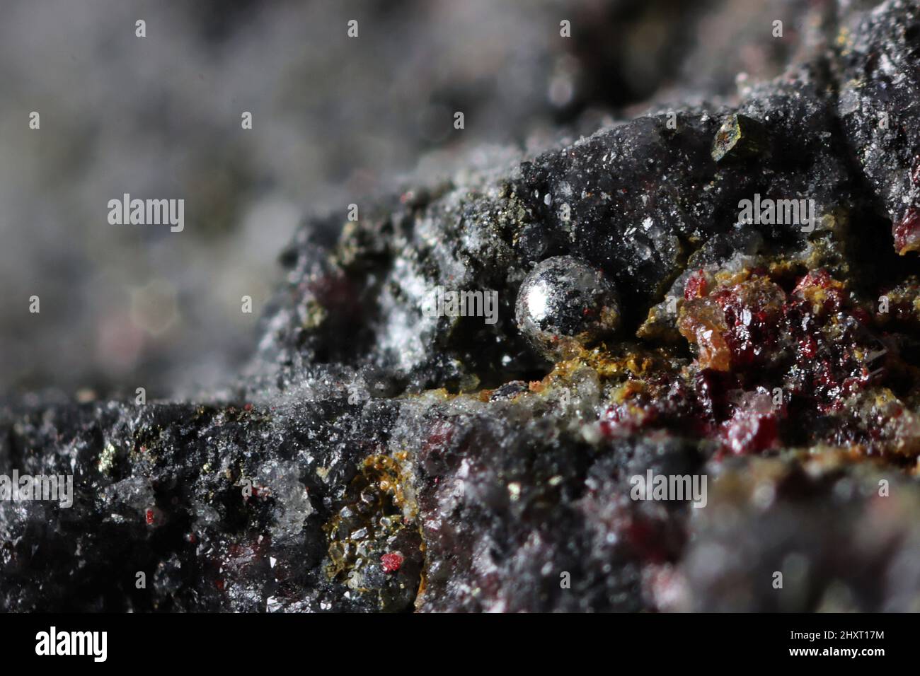 native mercury on cinnabar matrix from El Entredicho Mine, Spain