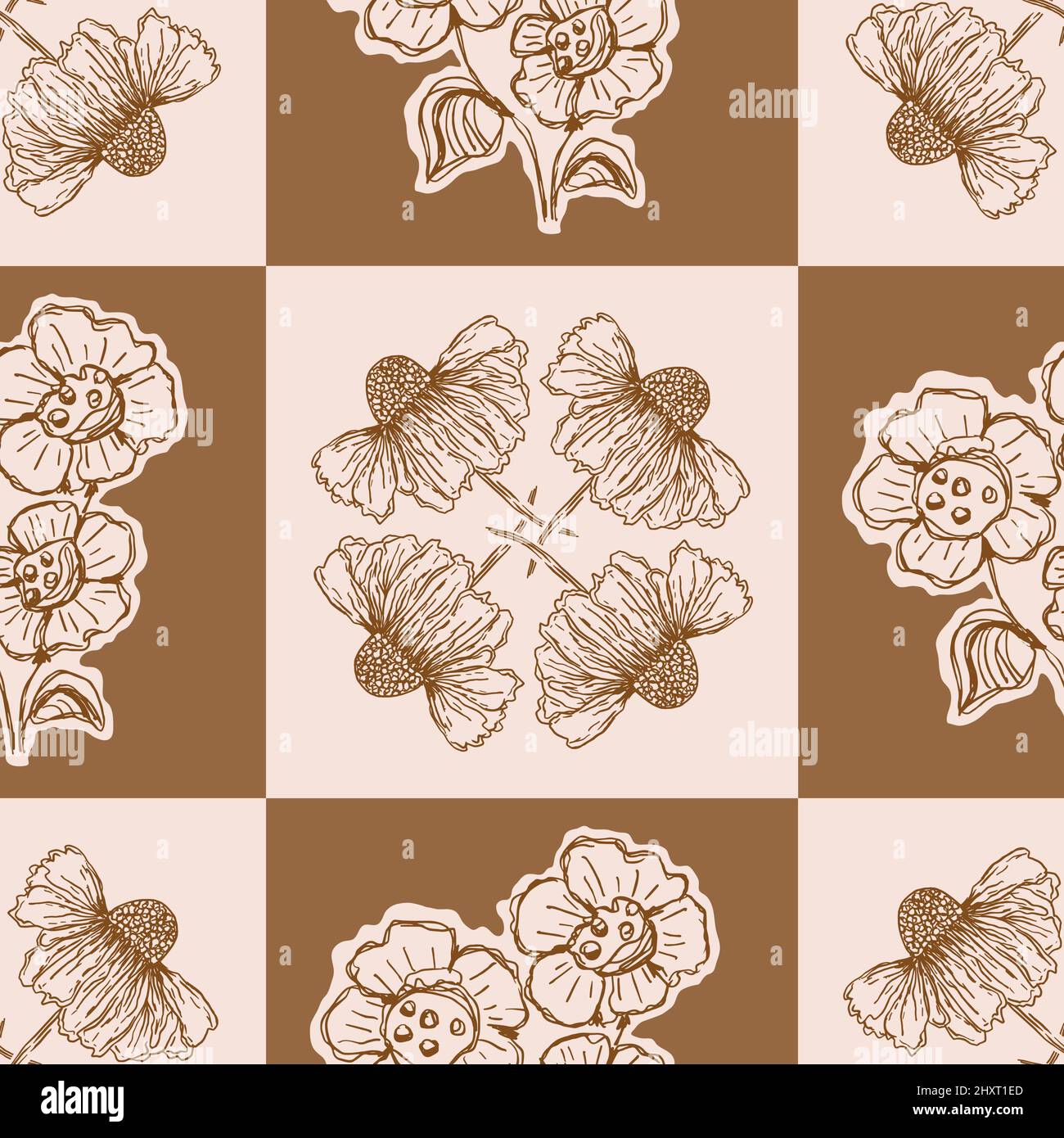 Gender neutral floral seamless vector background. Simple whimsical 2 ...