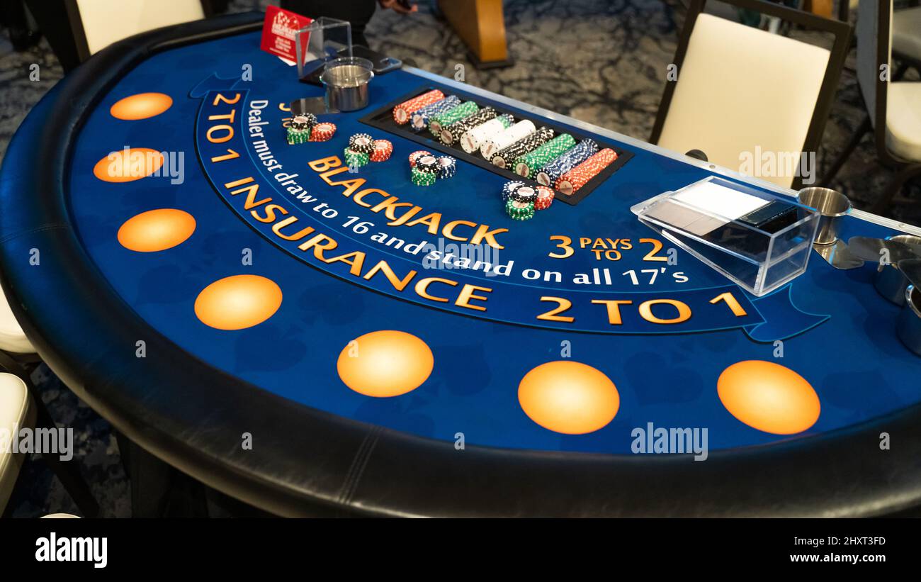 Closeup shot of the Blackjack table in the casino Stock Photo - Alamy