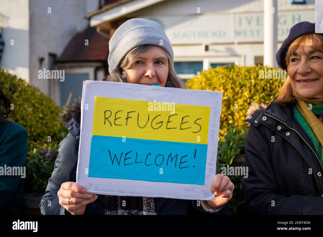 Iveagh Hall, Leigh on Sea, Essex, UK. 14th Mar, 2022. A protest is