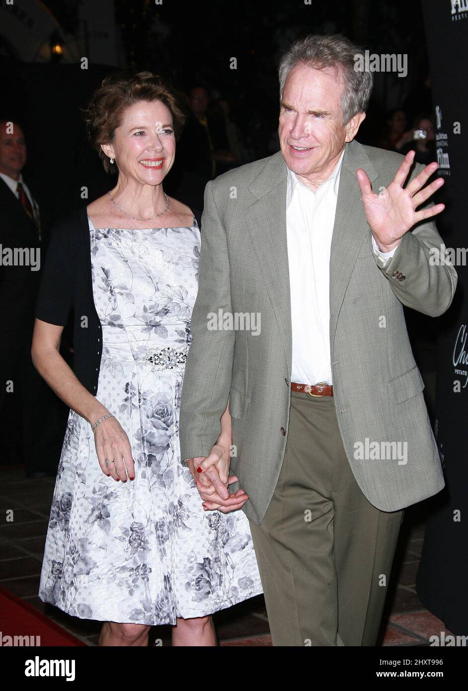 Warren Beatty with wife Annette Bening as she is honored with the American Riviera Award at the 2011 Santa Barbara International Film Festival held at the Arlington Theater in Santa Barbara, CA. Stock Photo