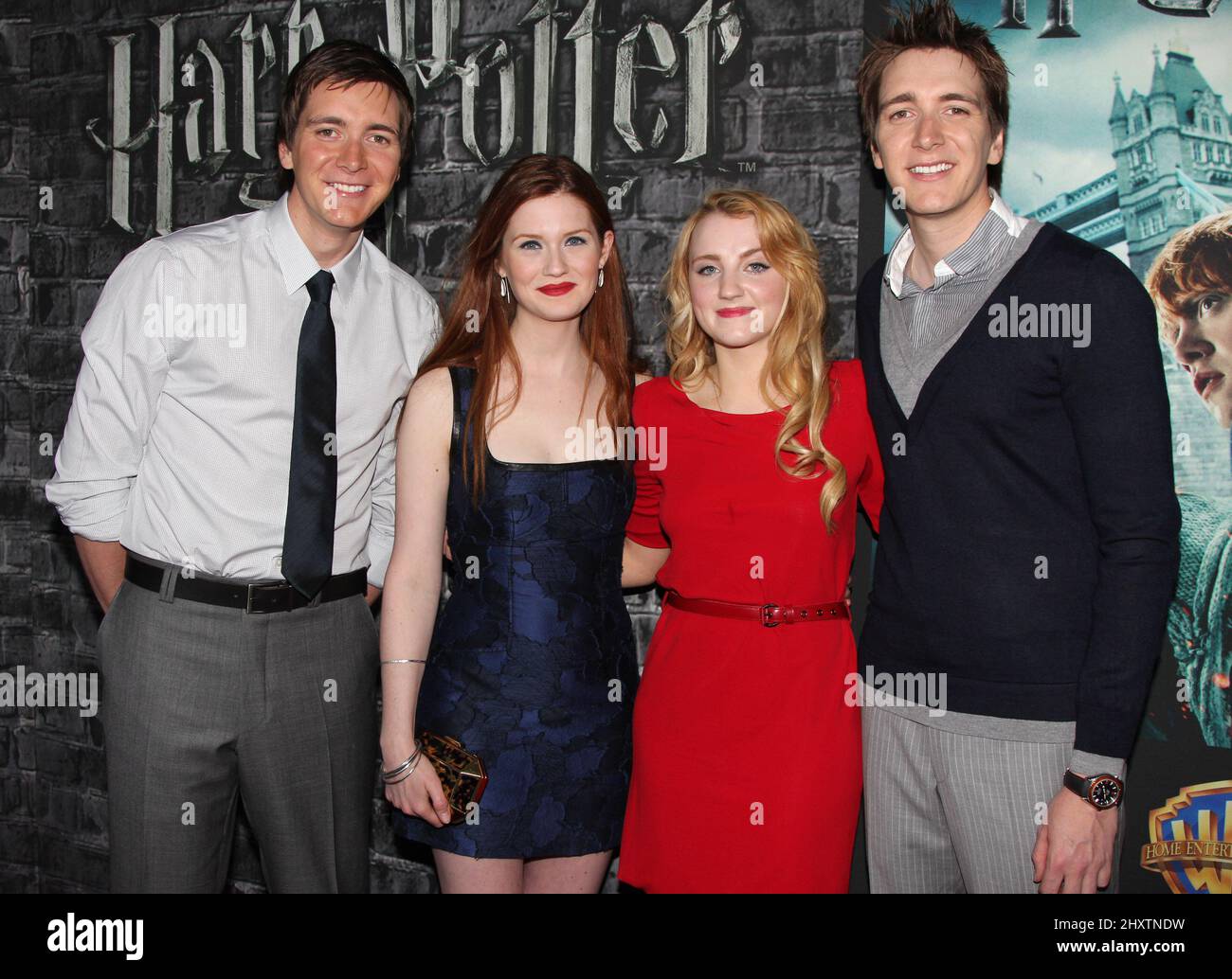James Phelps, Bonnie Wright, Evanna Lynch and Oliver Phelps attending Harry Potter: The Exhibition Grand Opening at the Discovery Times Square Exposition Center in New York, USA. Stock Photo