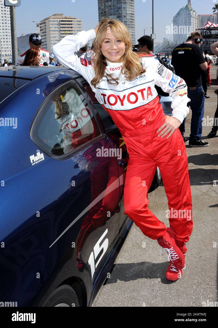 Megyn Price participates in the 35th Annual Toyota Pro/Celebrity Race's Media Day held at The Streets of Long Beach/Shoreline Drive on April 5, 2011 in Long Beach, California. Stock Photo