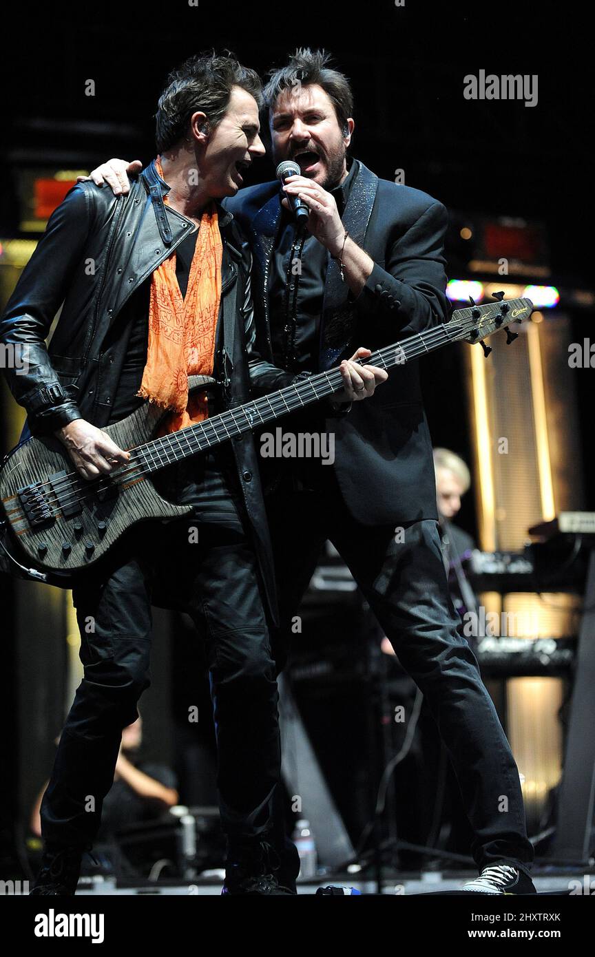 John Taylor and Simon Le Bon of Duran Duran at the Coachella Valley Music and Arts Festival held at the Empire Polo Field, California. Stock Photo