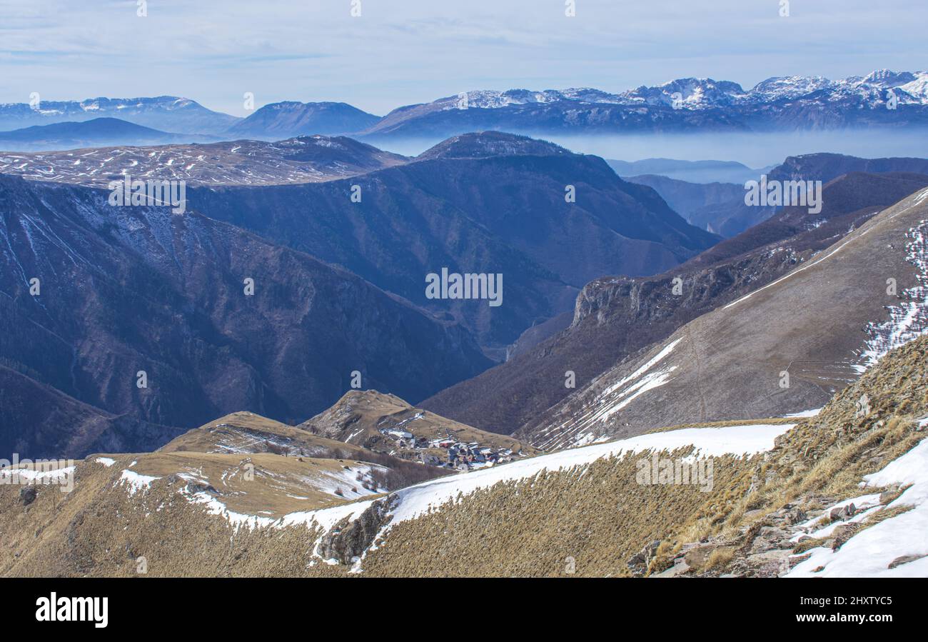 Aerial view of snowy mountains Stock Photo - Alamy