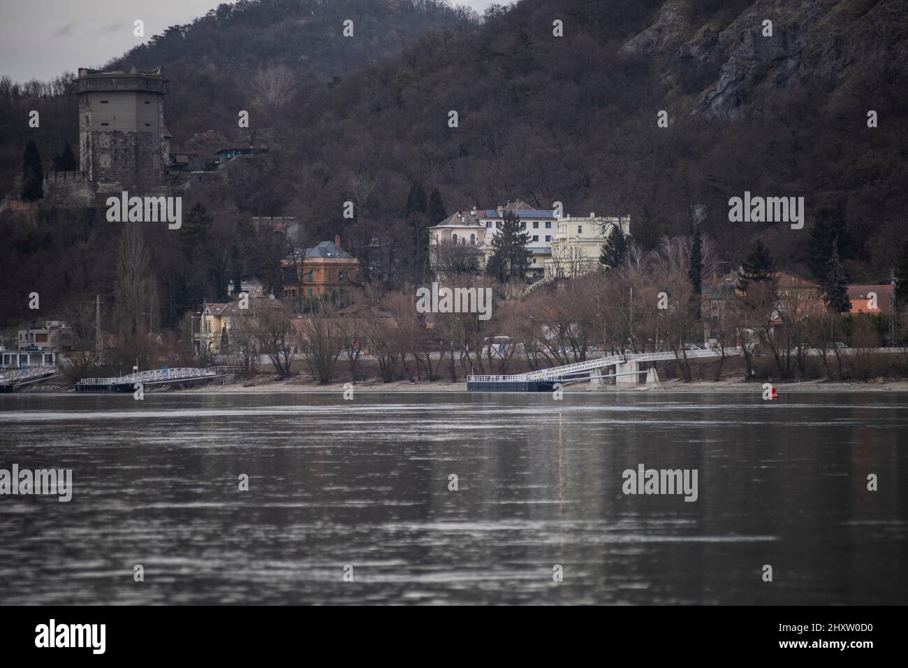 Visegrad: Danube shore and hills, Hungary Stock Photo