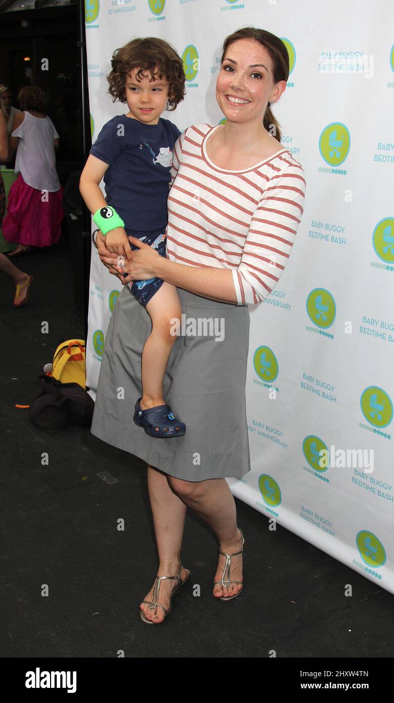 Erica Hill and son Weston Hill at the 10th Anniversary Baby Buggy Bedtime Bash held at Victorian Gardens at Wollman Rink in Central Park, New York. Stock Photo