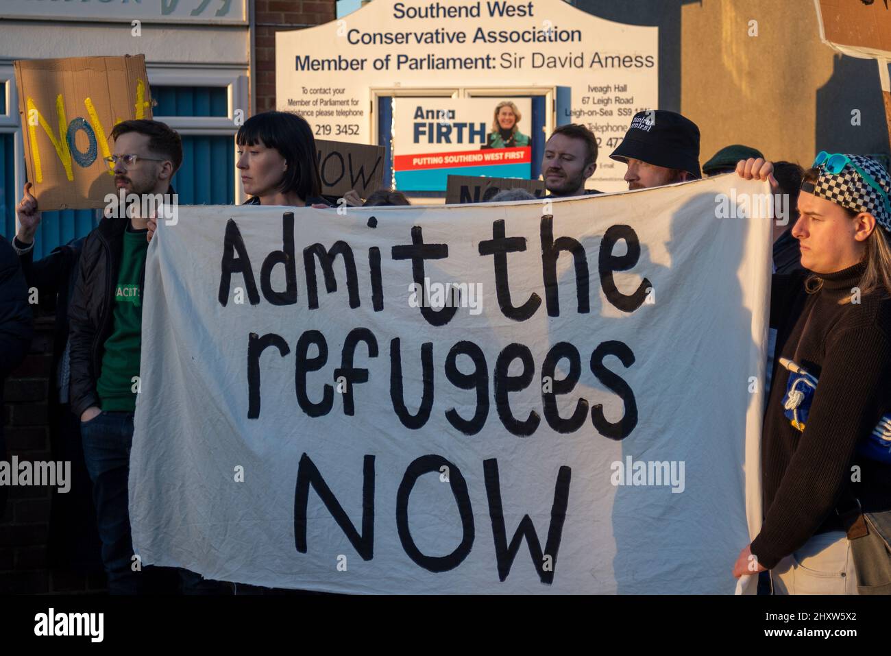 Iveagh Hall, Leigh on Sea, Essex, UK. 14th Mar, 2022. A protest is