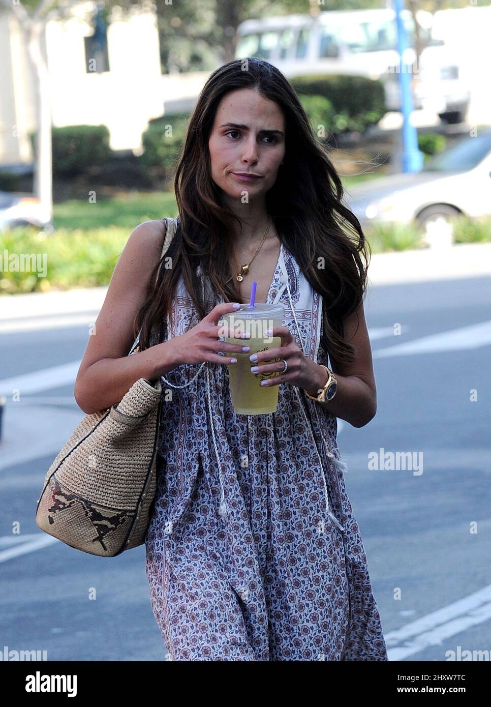 Jordana Brewster Grabs a Drink from Coffee Bean in Los Angeles Stock