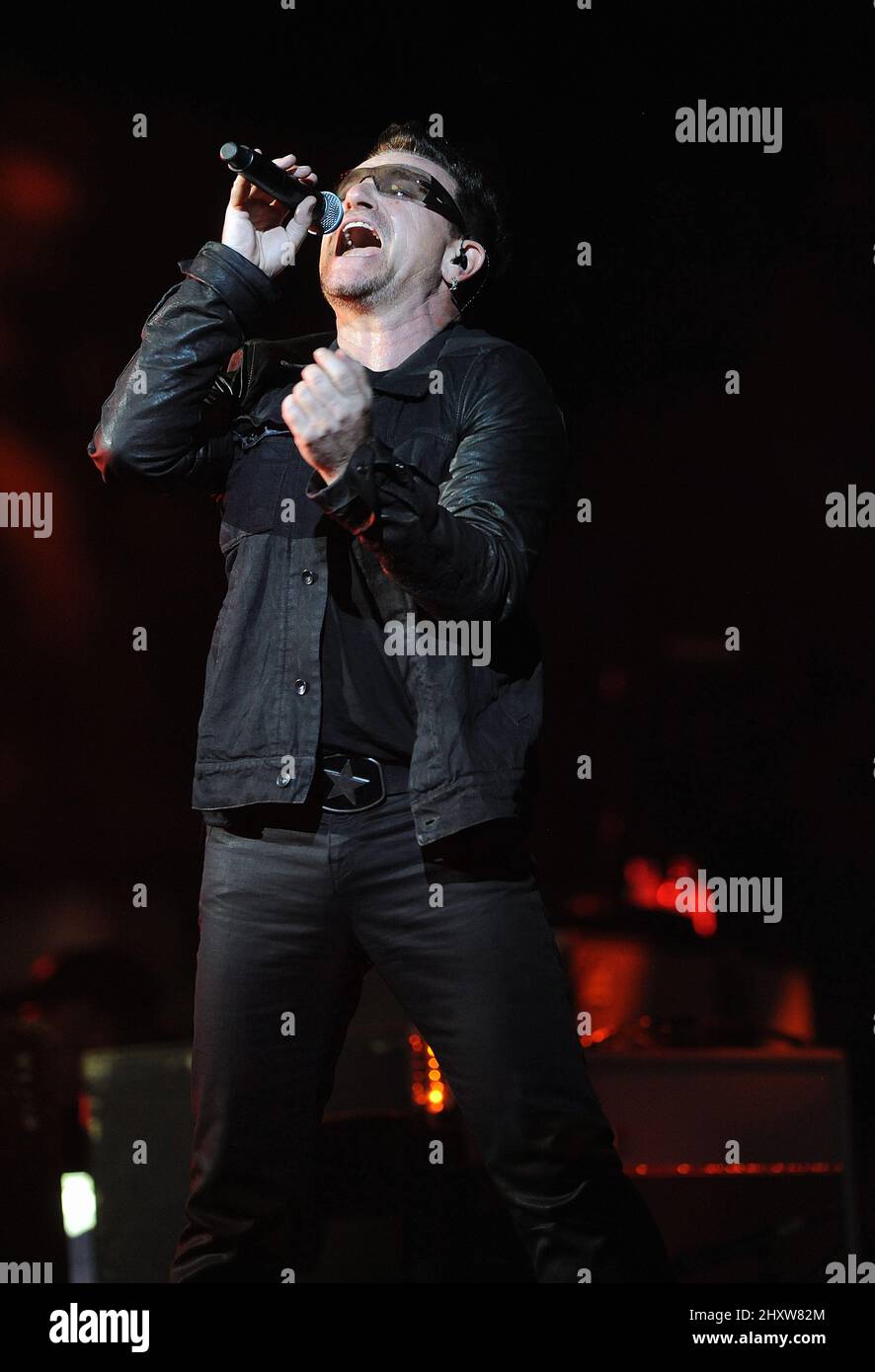 Bono of the band U2 performs live in concert at the M & T Bank Stadium in Baltimore, Maryland, USA. Stock Photo