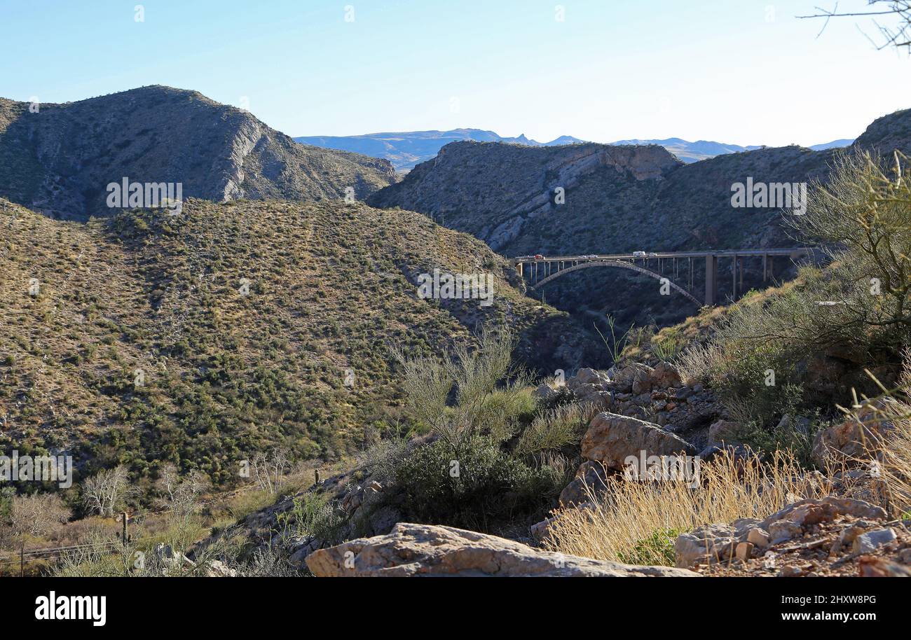 Landscape with Queen Creek bridge, Arizona Stock Photo - Alamy