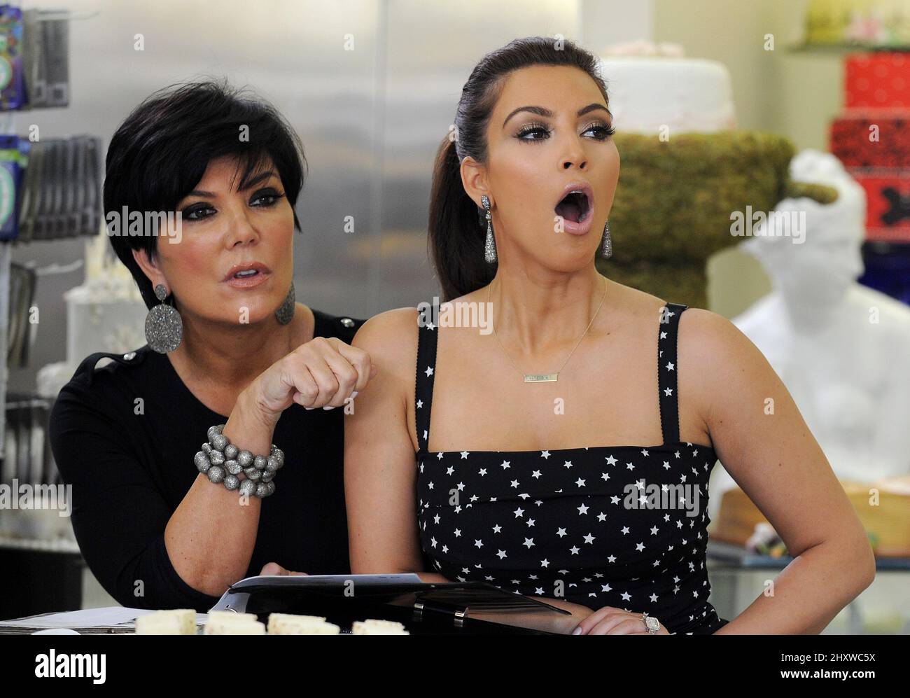Kris Jenner and daughter Kim Kardashian are seen wedding cake shopping