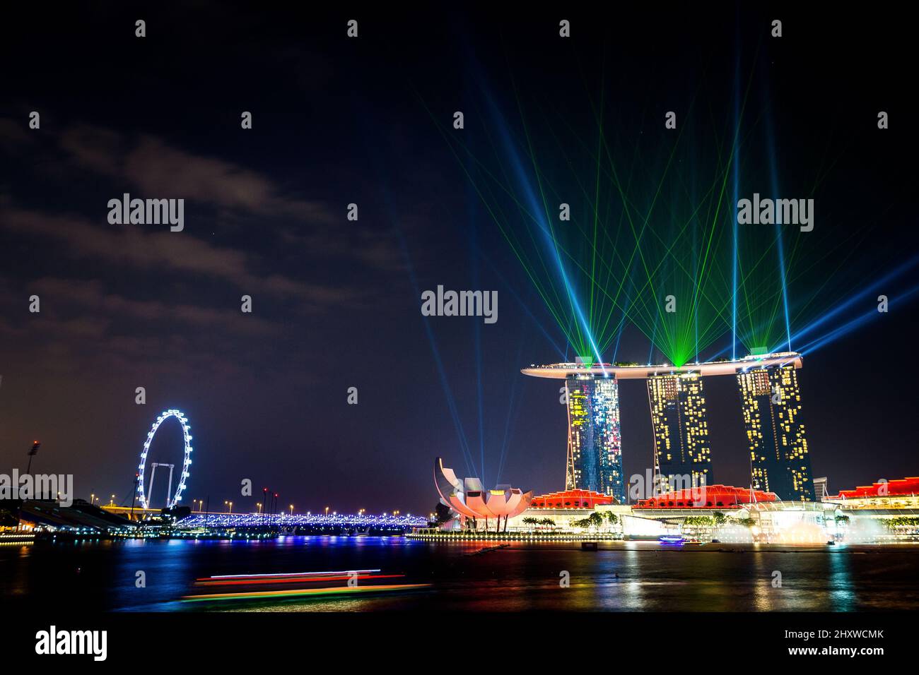 Beautiful view of laser light show at the Marina Bay Sands in Singapore