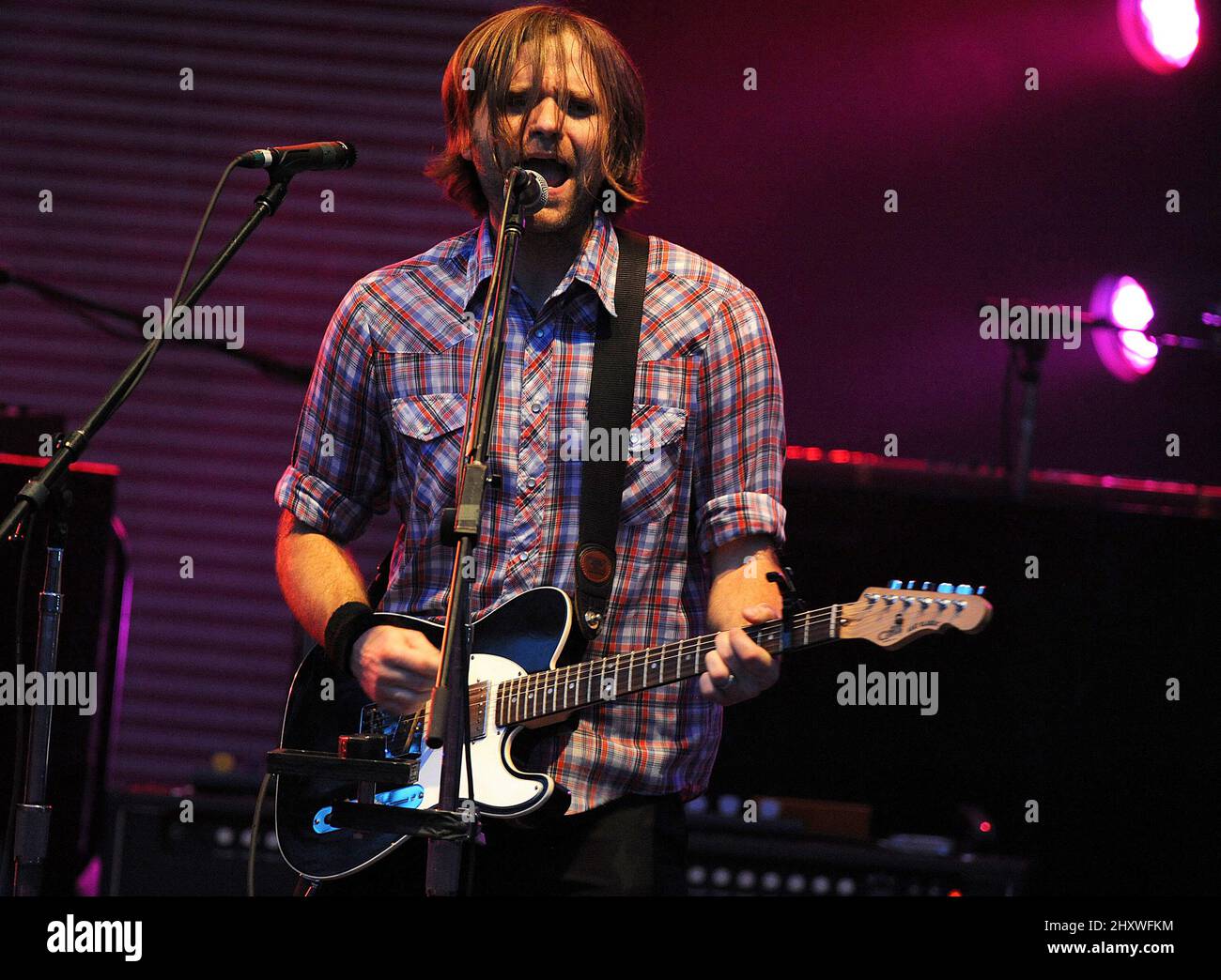 Benjamin Gibbard of Death Cab for Cutie performs on stage at the Koka Booth Amphitheater in Cary, NC Stock Photo