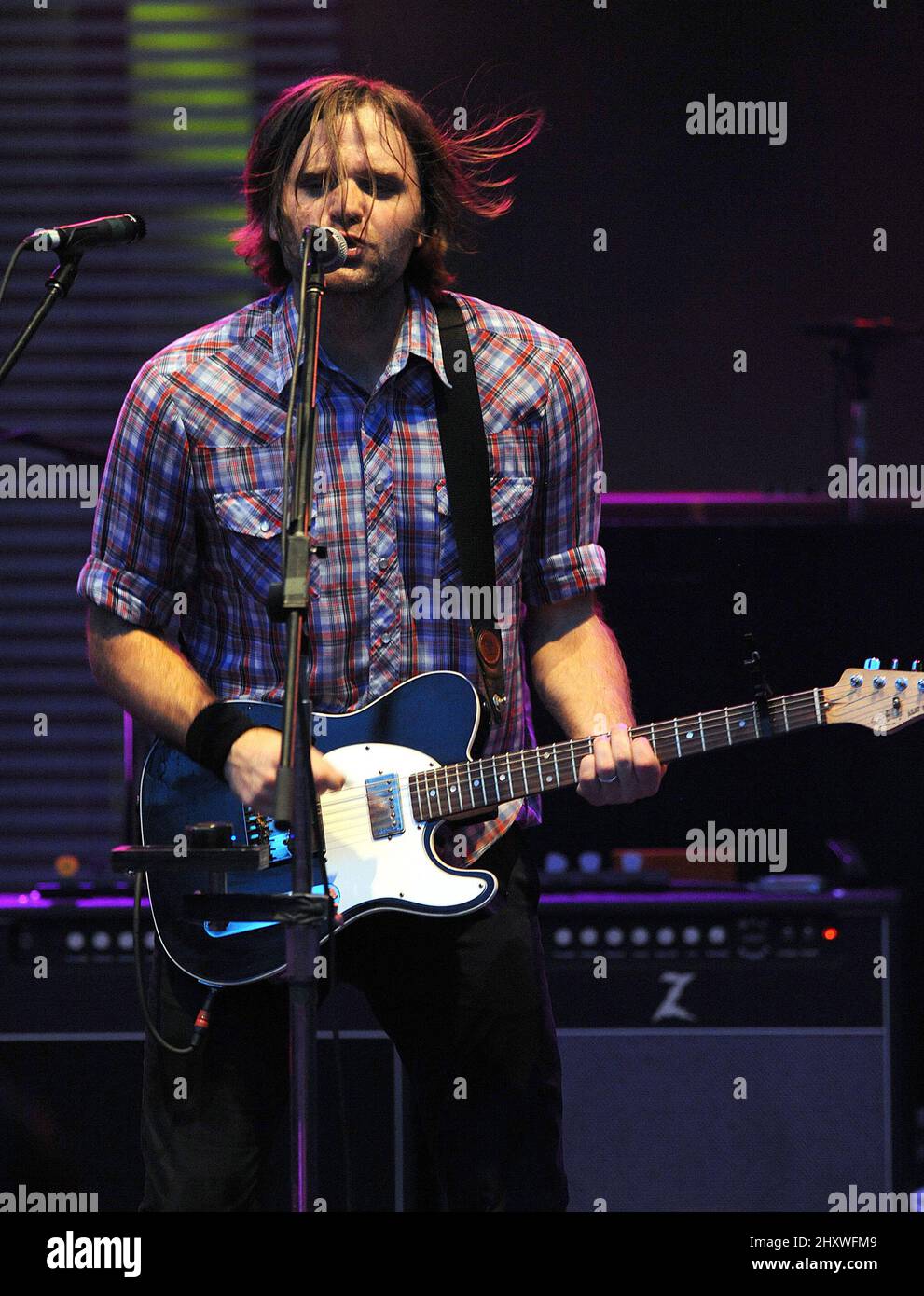 Benjamin Gibbard of Death Cab for Cutie performs on stage at the Koka Booth Amphitheater in Cary, NC Stock Photo