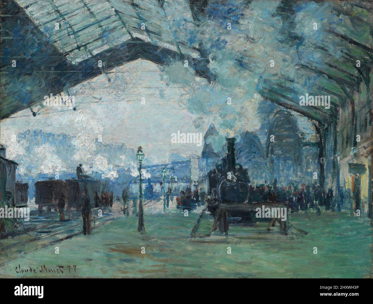 Arrival of the Normandy Train, Gare Saint-Lazare in Paris, is a c. 1877 painting by Claude Monet Stock Photo