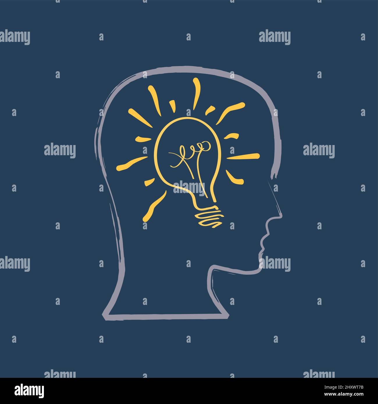Vector light bulb in drawn head . Concept of idea for the work Stock ...