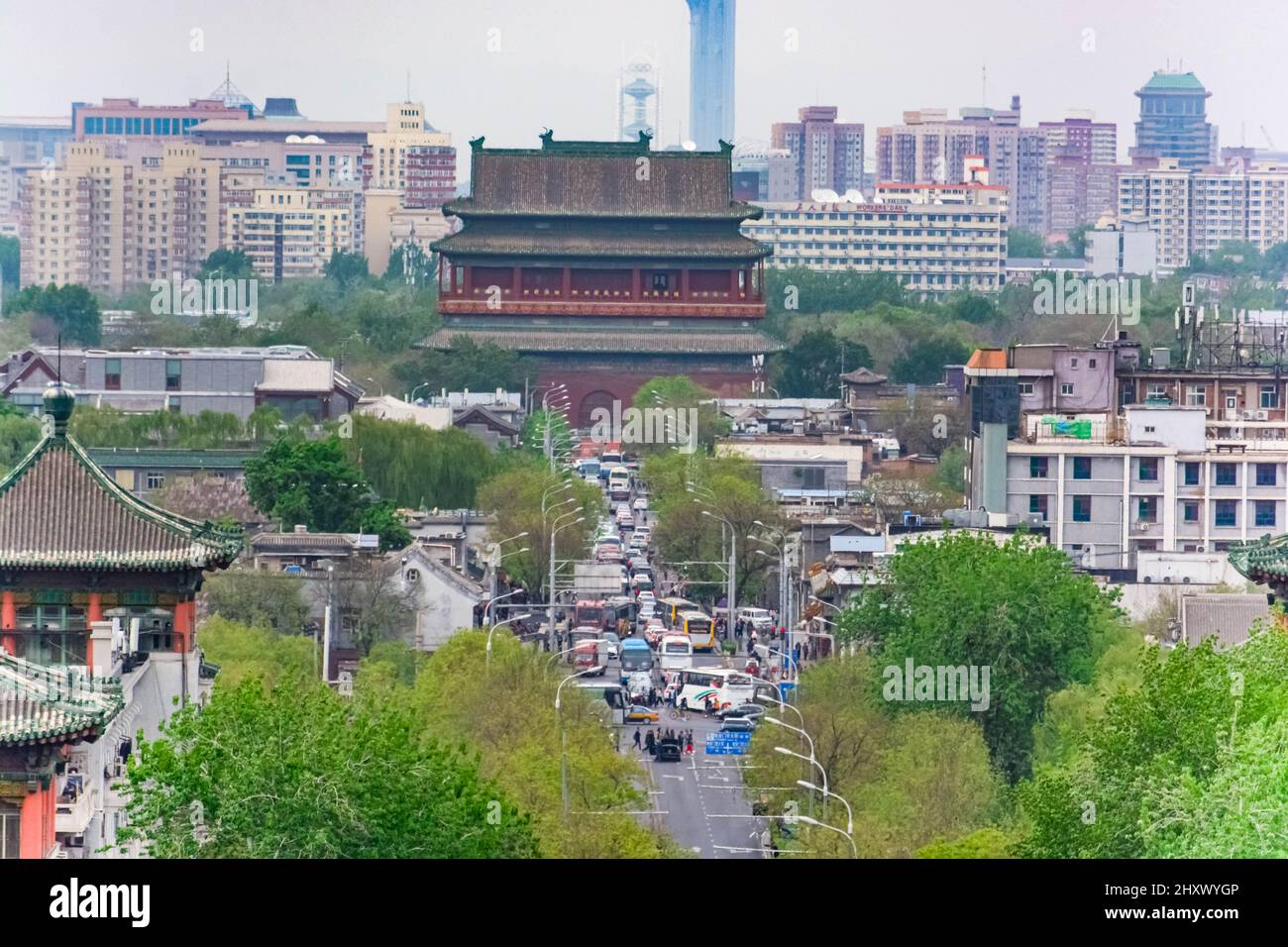 distant-view-of-the-drum-tower-surrounded-by-buildings-and-streets-in