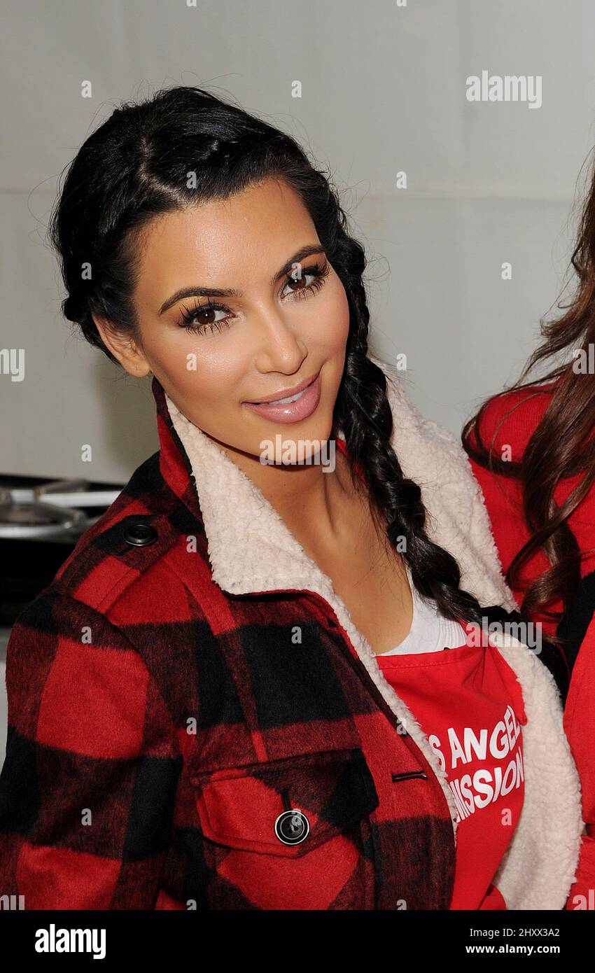 Kim Kardashian attending LA Mission 'Homeless' Thanksgiving held on Skid Row in Los Angeles, USA. Stock Photo