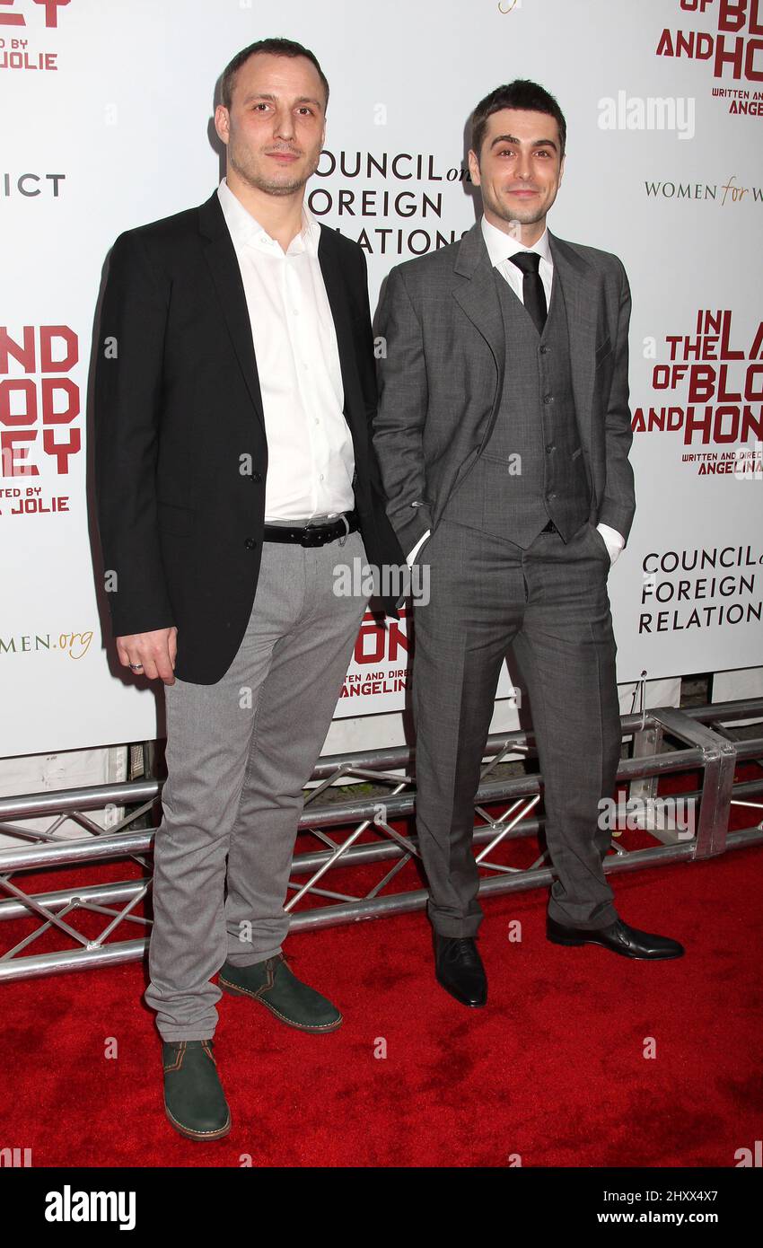 Milos Timotijevic and Boris Ler during the premiere of 'In the Land of Blood and Honey' at The School of Visual Arts Theater in New York City. Stock Photo
