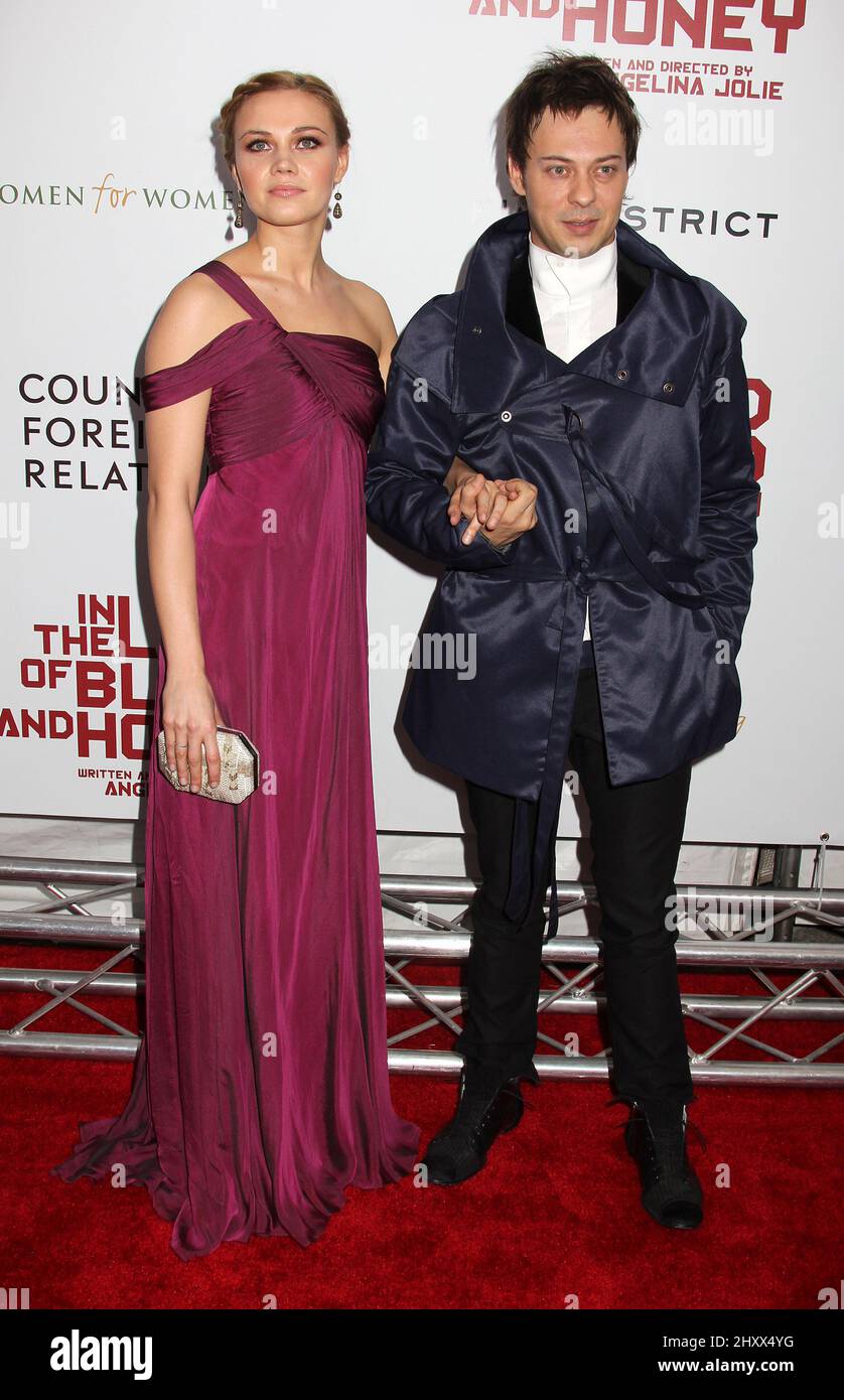 Alma Terzic and Goran Jevtic during the premiere of 'In the Land of Blood and Honey' at The School of Visual Arts Theater in New York City. Stock Photo
