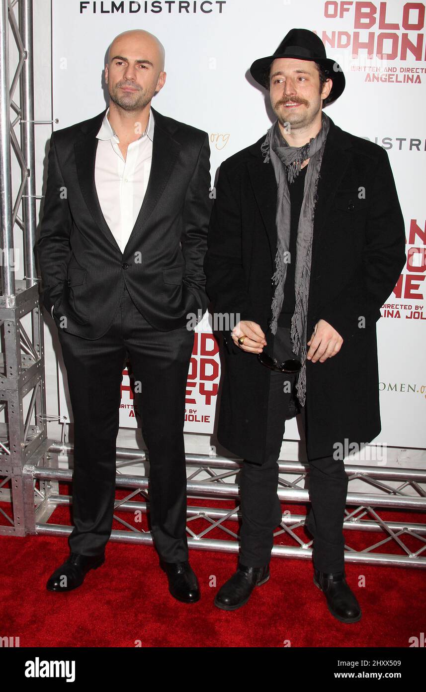 Ermin Sijamija and Nikola Djuricko during the premiere of 'In the Land of Blood and Honey' at The School of Visual Arts Theater in New York City. Stock Photo