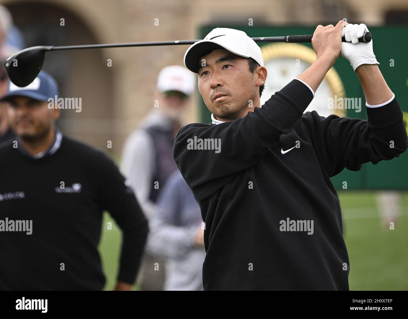 Ponte Vedra Beach, United States. 14th Mar, 2022. Doug Ghim of the United States tees off on the 1st hole in the final round of the 2022 Players PGA Championship on the Stadium Course at TPC Sawgrass in Ponte Vedra Beach, Florida on Monday, March 14, 2022. The golf tournament has been extended one day due to weather delays. Photo by Joe Marino/UPI Credit: UPI/Alamy Live News Stock Photo