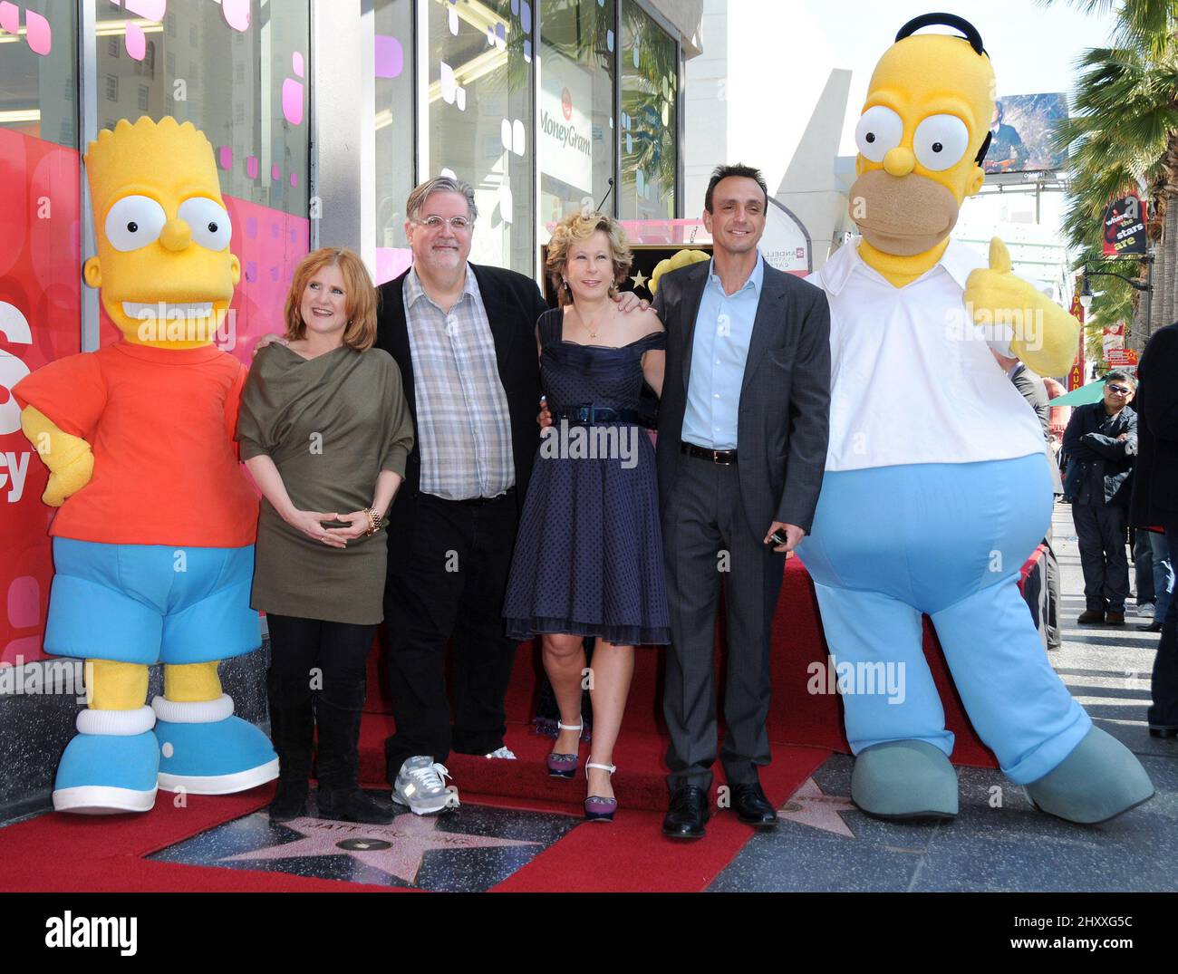 Nancy Cartwright, Matt Groening, Yeardley Smith, Hank Azaria attending Matt Groening's star ceremony in Hollywood in Los Angeles, USA. Stock Photo