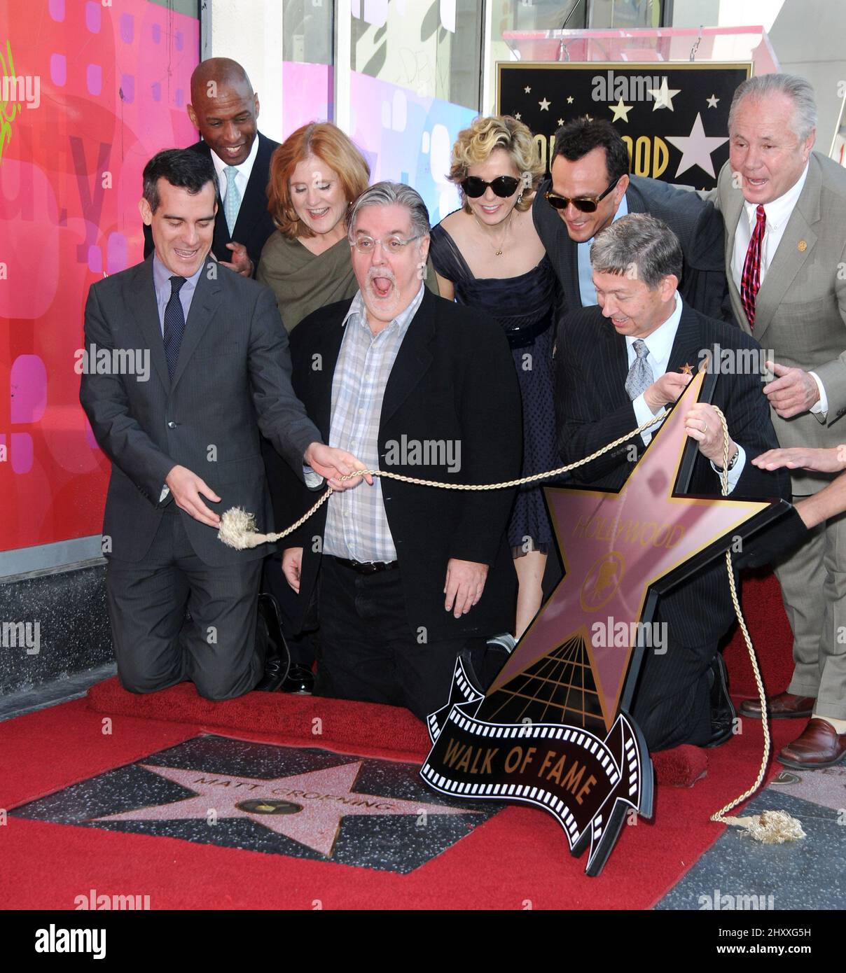 Nancy Cartwright, Matt Groening, Yeardley Smith, Hank Azaria attending Matt Groening's star ceremony in Hollywood in Los Angeles, USA. Stock Photo